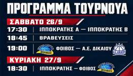 Το πρόγραμμα των αγώνων για το διήμερο τουρνουά Ανδρών στη μνημη Β. Κωστογλάκη και Κ. Τουρτουλή