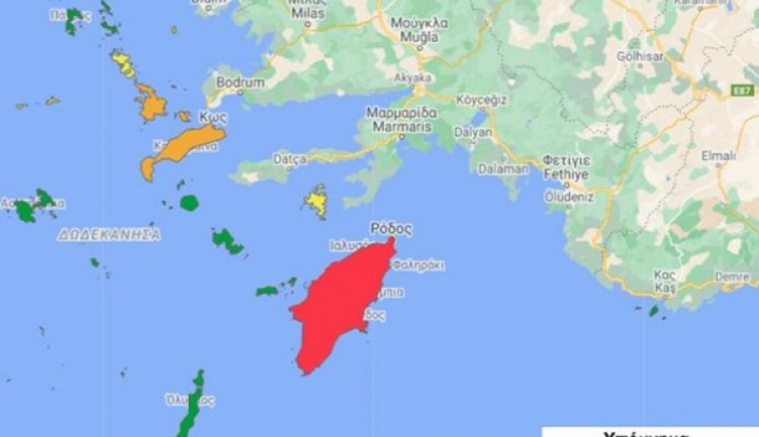 Στο «κόκκινο» η Ρόδος-Η Κάλυμνος μαζί με την Κω παραμένουν στο επίπεδο «ΠΟΡΤΟΚΑΛΙ».