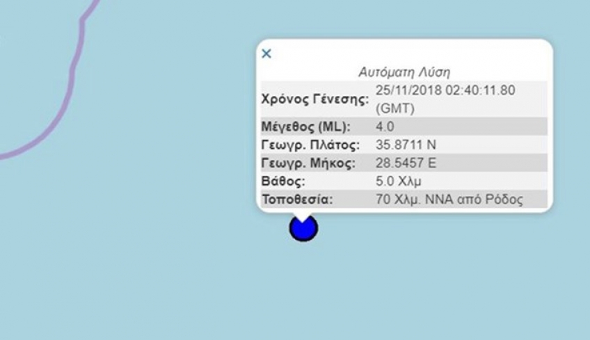 Σεισμός 4,1 Ρίχτερ στα ανοιχτά της Ρόδου